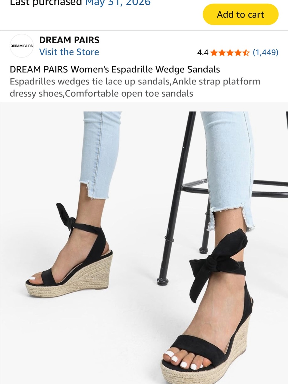Dream Pairs Black Tie-Ankle Espadrille Wedge Sandals